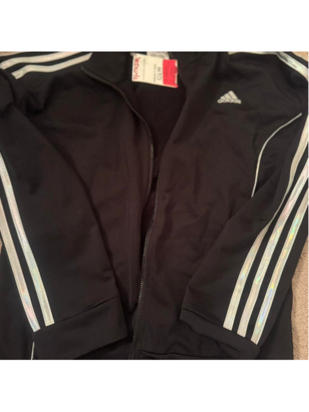 Girls Adidas black and white zip up jacket #sportswear - Metallic sleeve
black